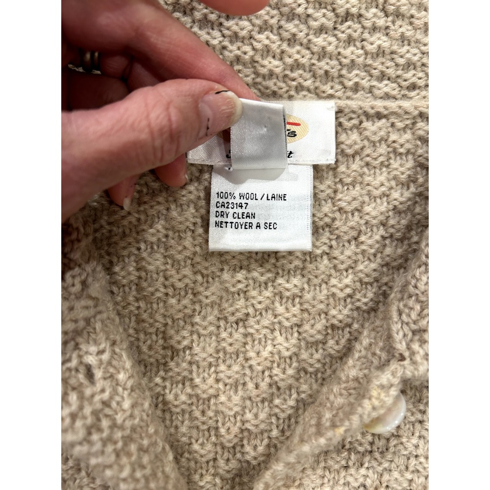 VTG Talbots 100% wool coastal beachy summer hand knit cardigan tan oatmeal small - Picture 4 of 9